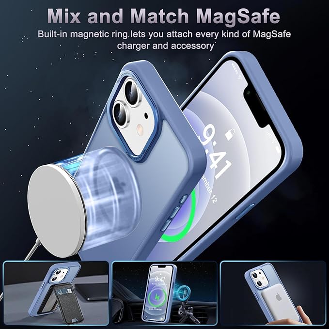 Newfuture Designed for iPhone 12 Case/iPhone 12 Pro Case with Magnetic [13 FT Military Drop Protection] [Compatible with Magsafe] Translucent Shockproof with Anti-Fingerprint Phone Case, Light Blue