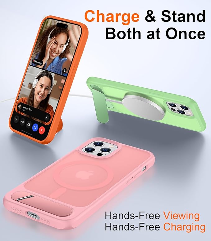 Magnetic Compatible with iPhone 12 Case & iPhone 12 Pro Case, [Built-in Invisible Kickstand][Compatible with MagSafe][Military Grade Shockproof] Slim Translucent Matte Phone Case 6.1"