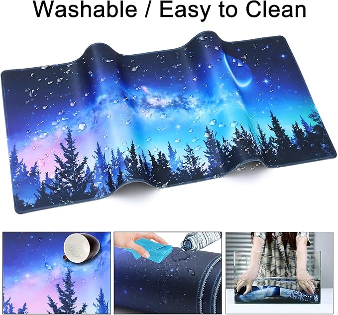 Mouse Pad + Desk Mat + Keyboard Wrist Rest + Coaster 4 in 1 Set, Cute Ergonomic Large Gaming Mousepad with Wrist Rest Support Desk Pad for Computer Laptop Office Home Decor-Forest Moon