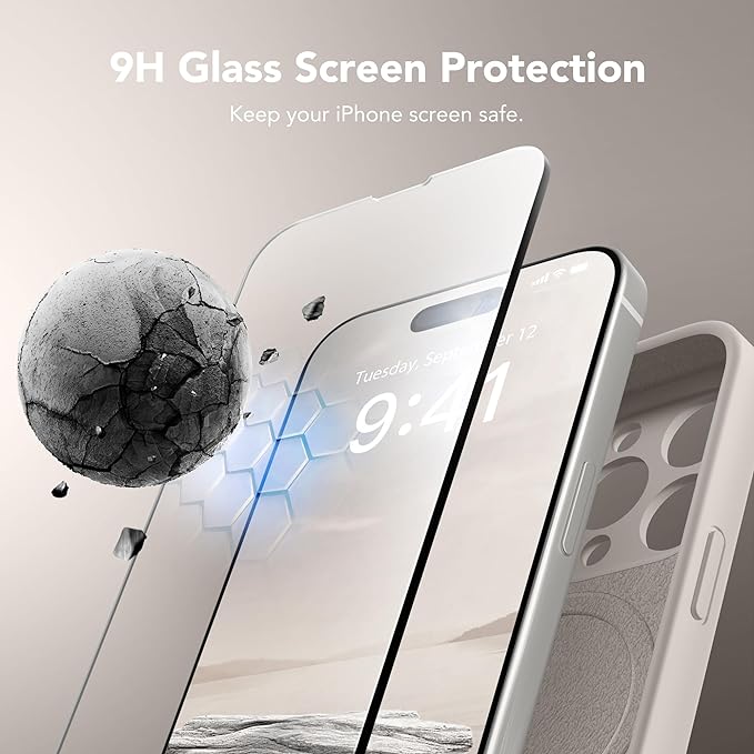 Magnetic for iPhone 14 Pro Case, Compatible with MagSafe, [Full Camera Protection][Screen Protector] Silicone Shockproof Protective Phone Case for iPhone 14 Pro 6.1", Stone