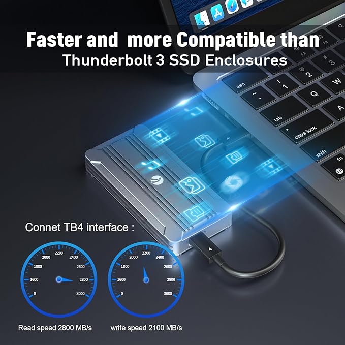 40Gbps NVMe Enclosure,V VCOM M.2 NVMe SSD Enclosure, Aluminum Alloy External NVMe Enclosure Support Size 2280 M&B+M-Key,Compatible with Thunderbolt 3/4,USB4/3.2/3.1/3.0/2.0