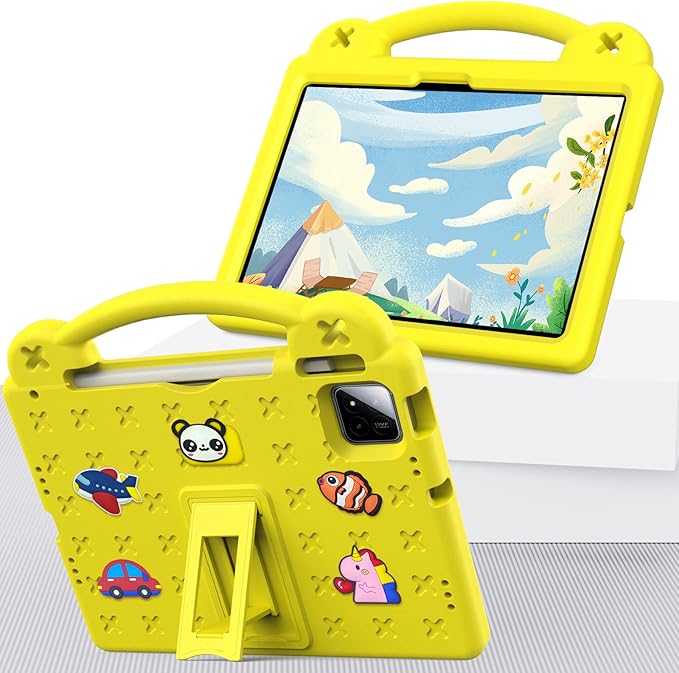 AKABEILA Compatible with Xiaomi Pad 7/Xiaomi Pad 7 Pro 11.2 inch 2024/Xiaomi Pad 8 2025 11.2 inch Tablet Case, Kids Friendly Universal Protective Case with Shoulder Strap & Stand Handle Yellow