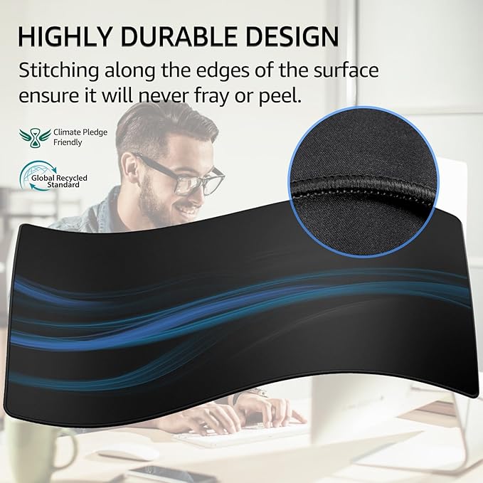 KTRIO Large Gaming Mouse Pad Desk Mat, Superior Micro-Weave Cloth for Precise Mouse Control, Non-Slip Rubber Base, Stitched Edges, Water-Resistant, for Gamer, Office & Home, 31.5" x 15.7" inches
