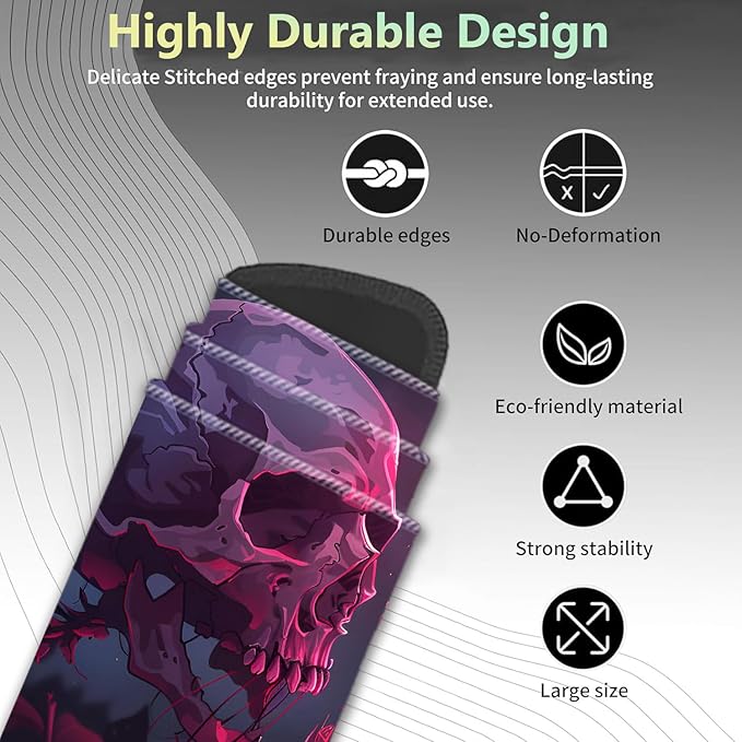 Extended Non-Slip Mouse Pad + Mouse Wrist Rest + Lace-Shaped Coaster Set, Ergonomic Design, Suitable for Desk and Home Gaming Table Mat, Rose Skull