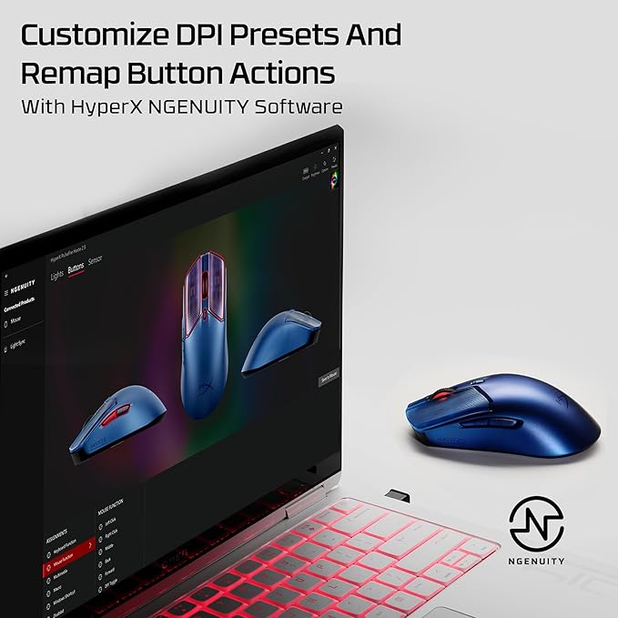 HyperX Pulsefire Haste 2 S – Wireless Gaming Mouse for PC – 64g, Magnesium Alloy Shell, Rechargeable li-ion Battery, 26K Sensor, Dual Wireless, Glass Skates, Navy