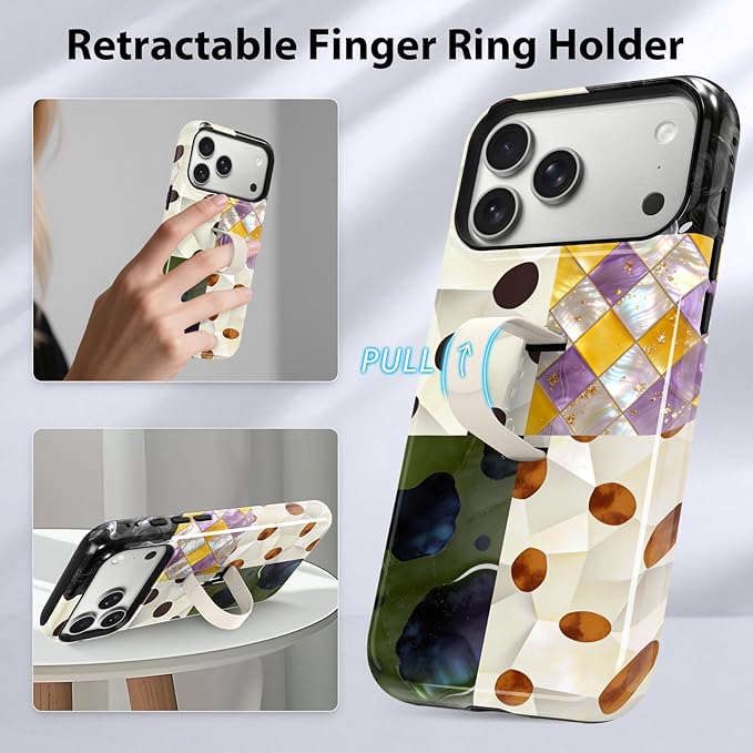 KANGHAR Compatible with iPhone 17 Pro Max Case, Support for MagSafe, Silicone Checkered Spot Cute Pattern, Wristband Kickstand Camera Protection Soft Slim Phone Case for Girls Women -Colorful