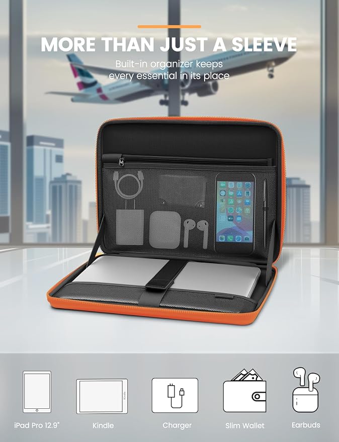 DOMISO 14 inch Laptop Sleeve with Handle Shockproof Computer Bag Waterproof EVA Protective Carrying Case for 14" ThinkPad E480/Yoga 920/13.5" Microsoft Surface Book/HP Pavilion 14 Stream 14, Orange