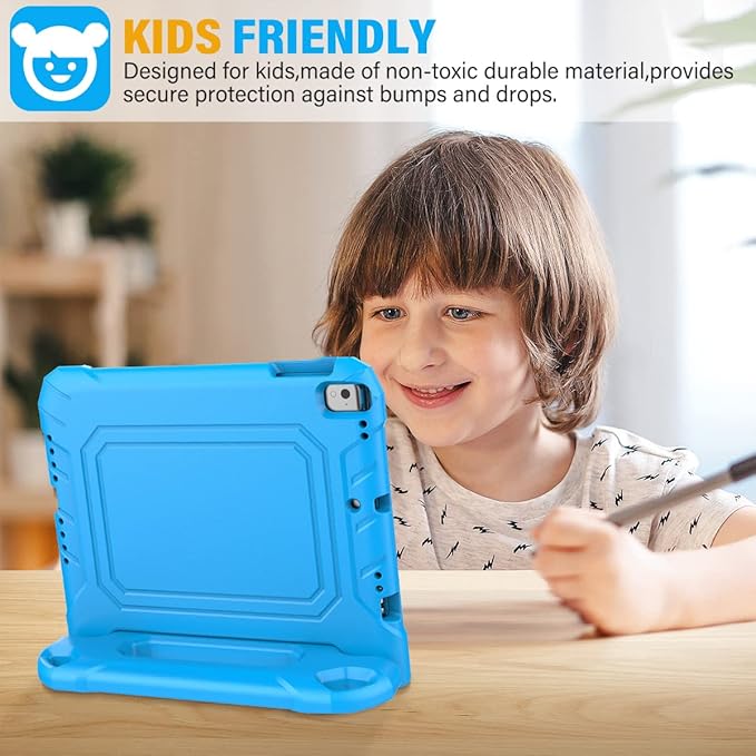 SUPLIK Kids Case for iPad 5th/6th Generation (9.7 inch, 2017/2018), iPad Air 1 & Air 2 & Pro 9.7 Case with Screen Protector, Durable Shockproof Kids Cover with Handle Stand, Blue