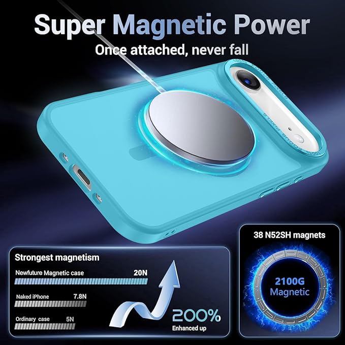 Newfuture Magnetic for iPhone Air Case [Compatible with Magsafe] [Military Grade Drop Protection] Translucent Matte Anti-Scratch Shockproof Protective Phone Cover 6.5 Inch, Lake Blue