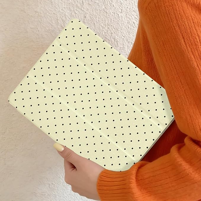 Lovmooful Compatible for iPad 5/6 (9.7-Inch,2018/2017 Model,6th/5th Generation) Case with Pencil Holder Cute Polka Dot with Aesthetic Design Soft TPU Trifold Stand Protective-Yellow