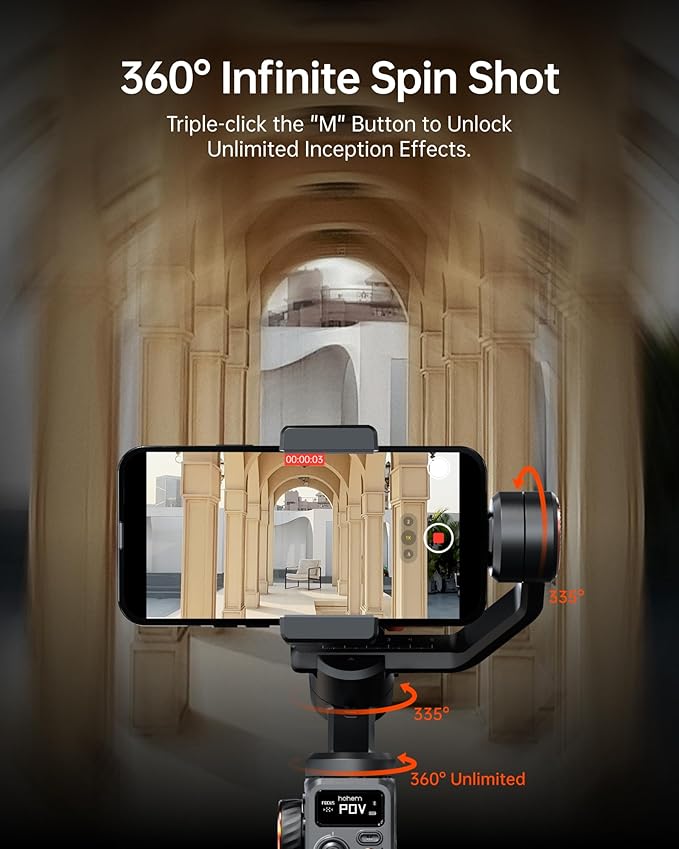 Hohem iSteady M6 Smartphone Gimbal Stabilizer, 3-Axis Phone Gimbal for iPhone & Android, 360°Infinite Rotation, 0.91″ OLED Display, Phone Stabilizer for Video Recording, YouTube TikTok
