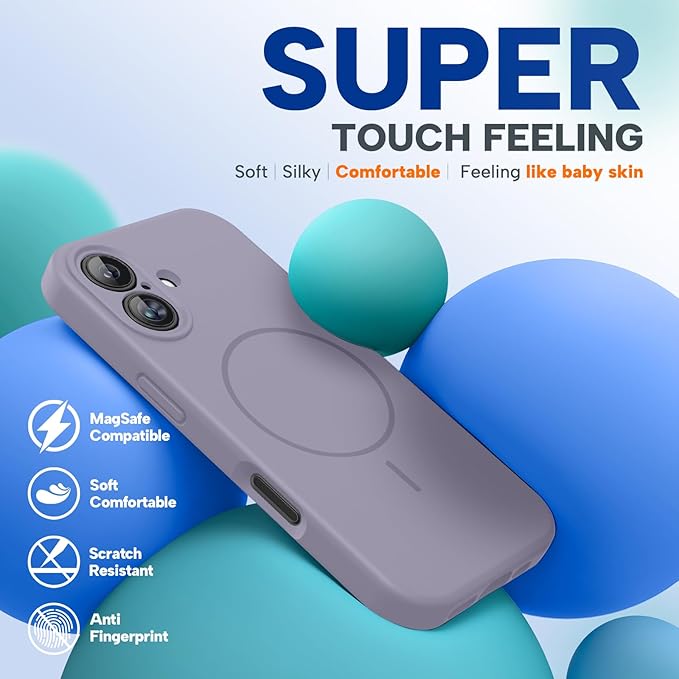 Miracase Magnetic for iPhone 16 Plus Case, [Soft Anti-Scratch Microfiber Lining], Magnetic for MagSafe, Liquid Silicone Shockproof Drop Protection Phone Case for 16 Plus,Lavender Gray