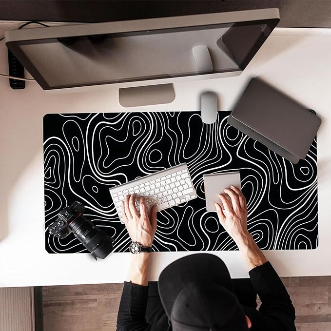 Extra Large Gaming Mouse Pad 31.5"x15.7"｜Topographic Contour-Themed XXL Keyboard Pad, Mouse Mat, Desk Pad, Non-Slip Rubber Base & Stitched Edges - Extended Mousepad for PC/Laptop/Office/Home Decor
