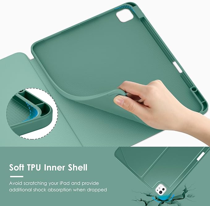 VIKESI Case for iPad iPad Pro 13-inch M5 or M4 Released in 2025 or 2024,Multiple Angles Magnetic Stand Cover,Shockproof Soft Back,Pencil Holder,and Auto Sleep/Wake,Green