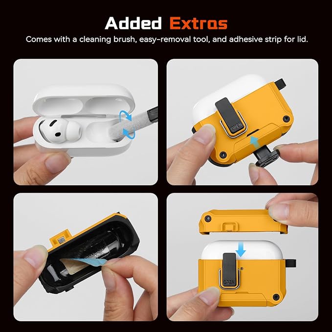 Inesore Compatible with AirPods Pro 3 Generation Case,Secure Lock & Phone Stand Design,Compatible with MagSafe,Automatic Snap Switch Secure Cover for New AirPods Pro 3rd (2025)-Yellow