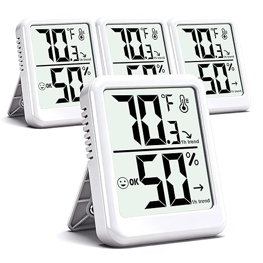 4-Pack Room Thermometer Indoor Hygrometer, Small Digital Temperature and Humidity Monitor Sensor, Temperature Humidity Gauge Meter for Home Baby Room, Plants, Pets - AAA Battery Included