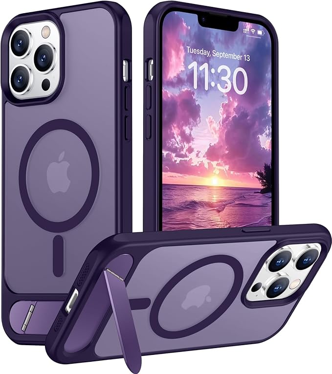 Magnetic Compatible with iPhone 13 Pro Case, [Built-in Invisible Kickstand][Compatible with MagSafe] [Military Grade Shockproof] Slim Translucent Matte Phone Case for iPhone 13 Pro 6.1"