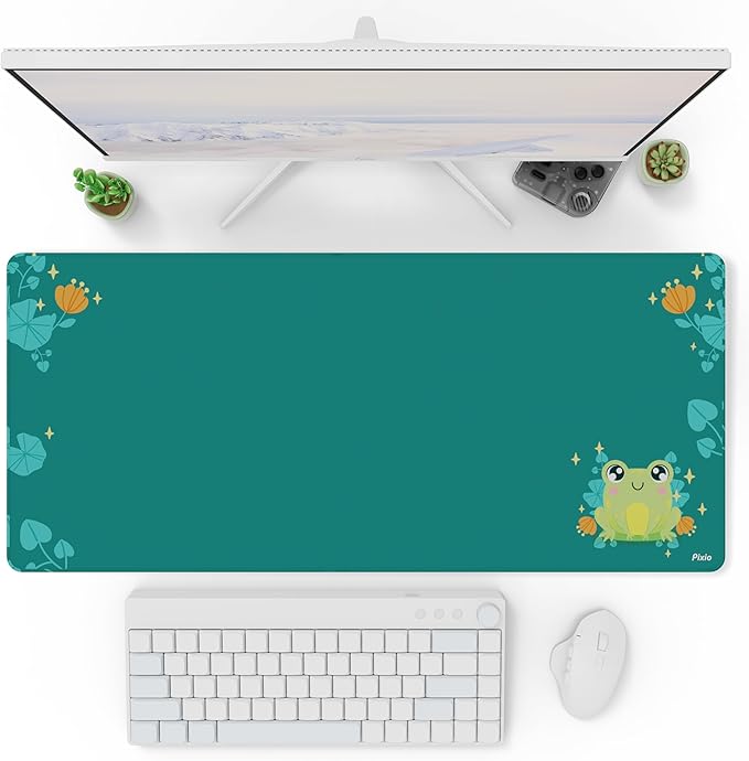 Pixio Mouse Pads - 36 x 16 inch XXL Lilly Frogs Green Multifunctional Large Desk Mats for Gaming, Office, Desktop Anti-Slip Waterproof Washable Computer Mouse Mat