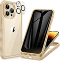 CENHUFO Privacy for iPhone 14 Pro Case, Full Body Phone Case with Built-in 9H Tempered Glass Privacy Screen Protector and Camera Lens Protector, Anti Peep Spy Shockproof Bumper Clear Cover - Beige
