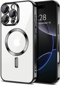 Hython Magnetic Clear for iPhone 16 Pro Case with Camera Lens Protector [Compatible with MagSafe] Luxury Plating Edge Slim Soft TPU Cover Protective Phone Case for iPhone 16 Pro 6.3", Black