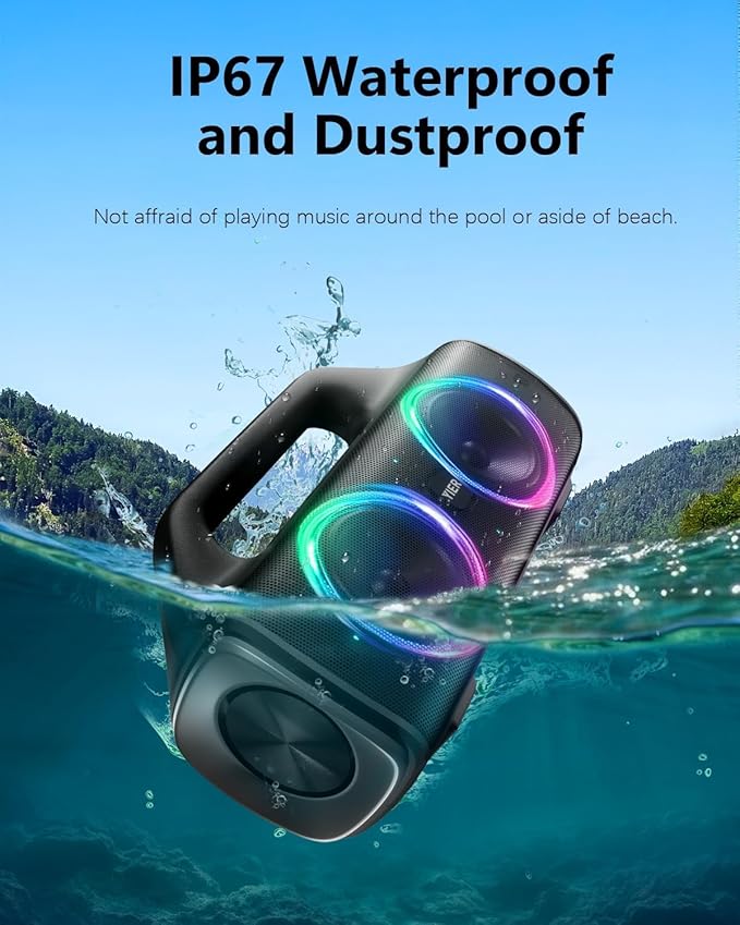 YIER Speakers, 80w (Peak) Portable Wireless Speaker with Lights, Stereo Loud Sound, IP67 Waterproof, Deep Bass Outdoor Speakers Bluetooth 5.3 Dual Pairing for Home Party Beach Camping, Gifts