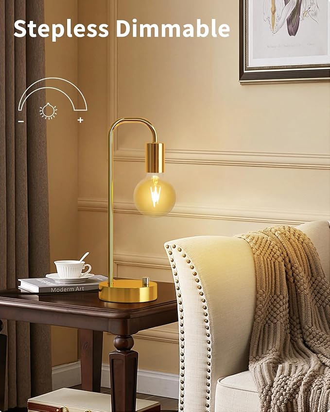 ONEWISH Industrial Table Lamp Set of 2 with USB A&C Charging Port, Stepless Dimmable Nightstand Bedside Lamps for Bedroom,Desk Lamps with 2700K Gold Gradient Bulb for Reading Living Room