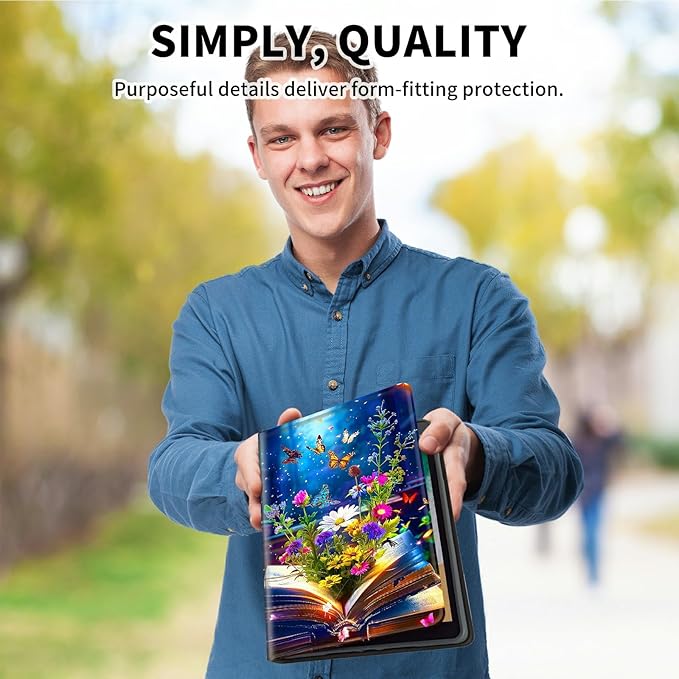 for Amazon Kindle Fire 7 (9th/7th/5th Generation, 2019/2017/2015 Release) 7" Tablet Case, Slim Kickstand Stand Leather Smart Cover with Auto Wake/Sleep, Book Flower