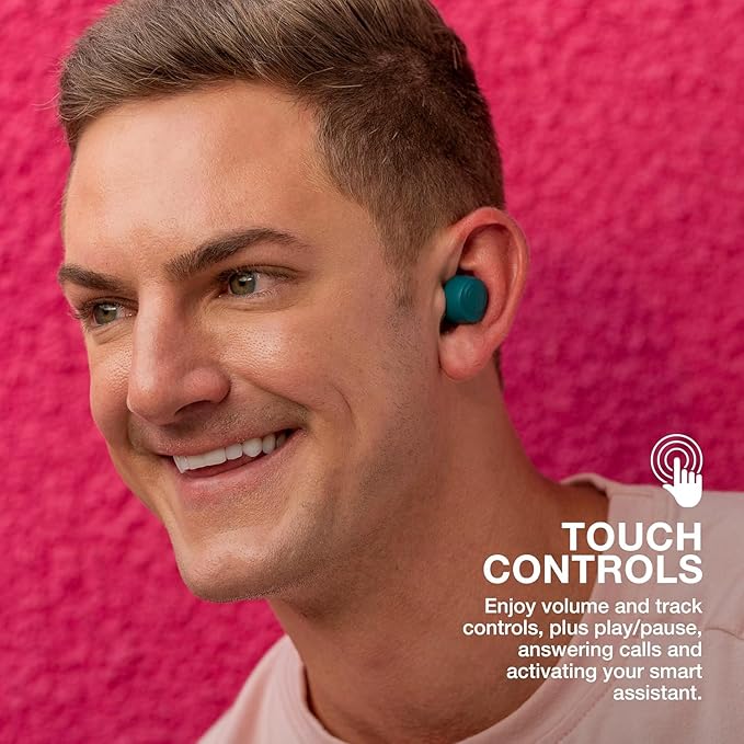 JLab Go Air Pop+, True Wireless Earbuds, Bluetooth Earbuds with Microphone, Dual Connect, USB-C Charging Case, Teal