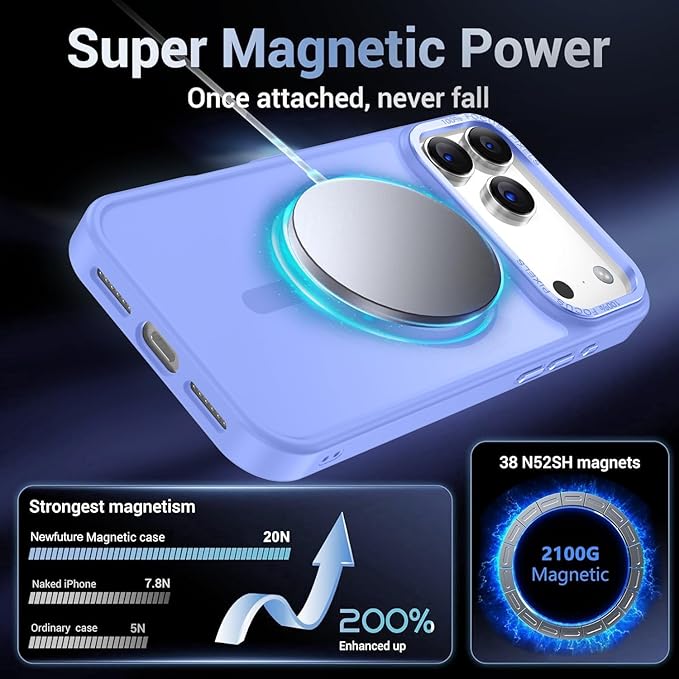 Newfuture Magnetic for iPhone 17 Pro Case [Compatible with Magsafe] [Military Grade Drop Protection] Translucent Matte Anti-Scratch Shockproof Protective Phone Cover 6.3 Inch, Light Purple
