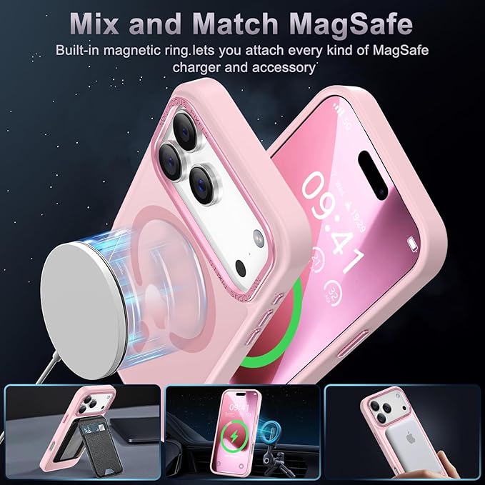 Newfuture Magnetic for iPhone 17 Pro Max Case [Compatible with Magsafe] [Military Grade Drop Protection] Translucent Matte Anti-Scratch Shockproof Protective Phone Cover 6.9 Inch, Tender Pink