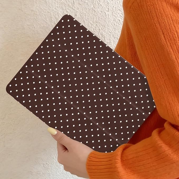 Lovmooful Compatible for iPad 5/6 (9.7-Inch,2018/2017 Model,6th/5th Generation) Case with Pencil Holder Cute Polka Dot with Aesthetic Design Soft TPU Trifold Stand Protective-Brown
