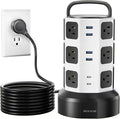 Power Strip Tower Surge Protector, JACKYLED 1625W 13A Outlet Surge Electric Tower, 12 Outlets 6 USB Ports Charging Station with 16AWG 15ft Heavy Duty Extension Cord for Home Office Dorm