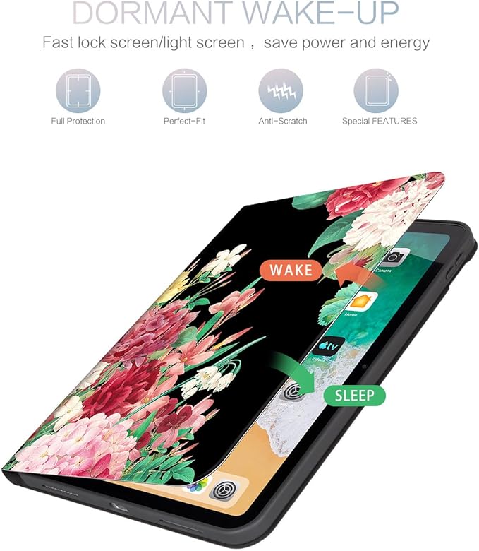 for iPad (A16) 11Th/10Th Generation Case 2025/2022, for iPad Case 11Th/10Th Generation, 10Th/11Th Gen iPadCase Cover Auto Wake/Sleep Multi-Angle Viewing Adjustable Stand, Black Vintage Flower
