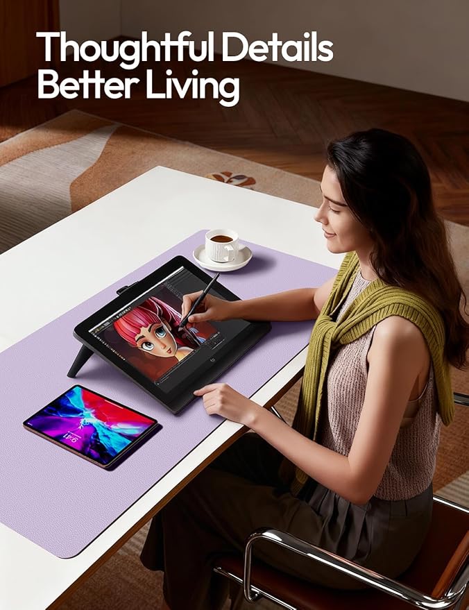 YSAGi Leather Desk Protector, Office Mat, Large Mouse Mat, Non-Slip PU Leather Blotter, Laptop Desk Pad, Waterproof Writing Pad for Office and Home (Light Purple, 31.5" x 15.8")