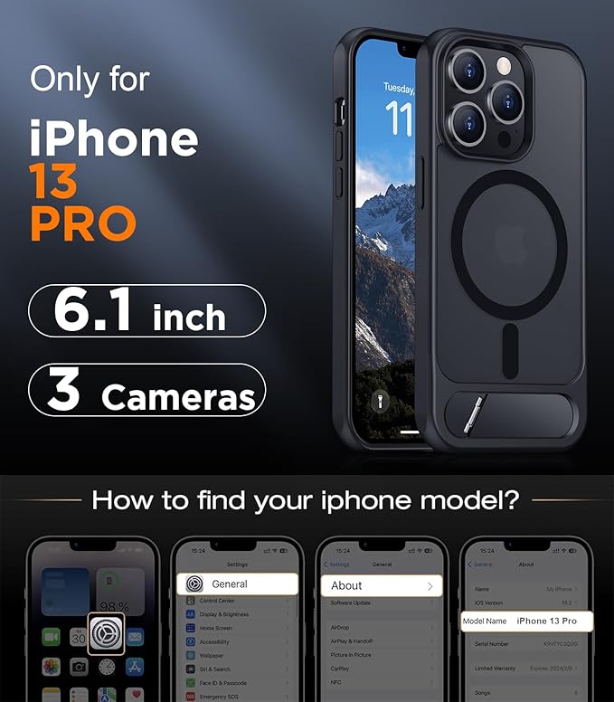 Magnetic Compatible with iPhone 13 Pro Case, [Built-in Invisible Kickstand][Compatible with MagSafe] [Military Grade Shockproof] Slim Translucent Matte Phone Case for iPhone 13 Pro 6.1"