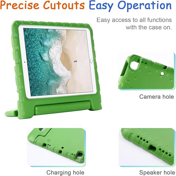 Kids Case for iPad 9th/8th/7th Generation (2021/2020/2019), iPad 10.2" Shockproof Case, Techcircle Handle Stand Lightweight EVA Foam Bumper Protective Rugged Drop Protection Child Proof Cover, Green
