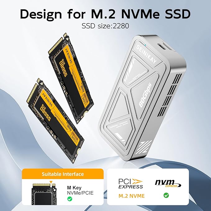 80Gbps NVMe Enclosure with Cooling Fan,Compatible with Thunderbolt 5/4/3/USB 4.0/3.2/3.1/3.0/2.0