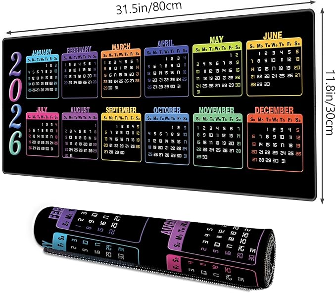 Galdas Gaming Mouse Pad XXL XL Large Long Extended Big Mousepad Non-Slip Rubber Keyboard Mouse Pad with Stitched Edges for Laptop Home Office (2026 Calendar, 31.5 * 11.8)