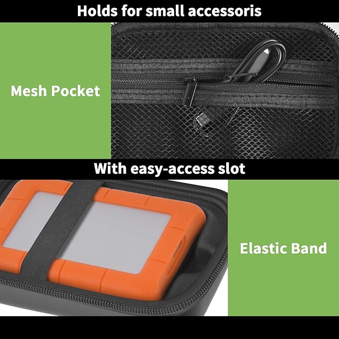Case for LaCie Rugged Mini 1TB/ 2TB/ 4TB/ 5TB/ Thunderbolt 3.0 2.0 USB-C External Hard Drive Portable HDD, Storage Holder for Hard Drives for Mac and PC Computer & USB Cable SD Cards- Bag Only (Black)