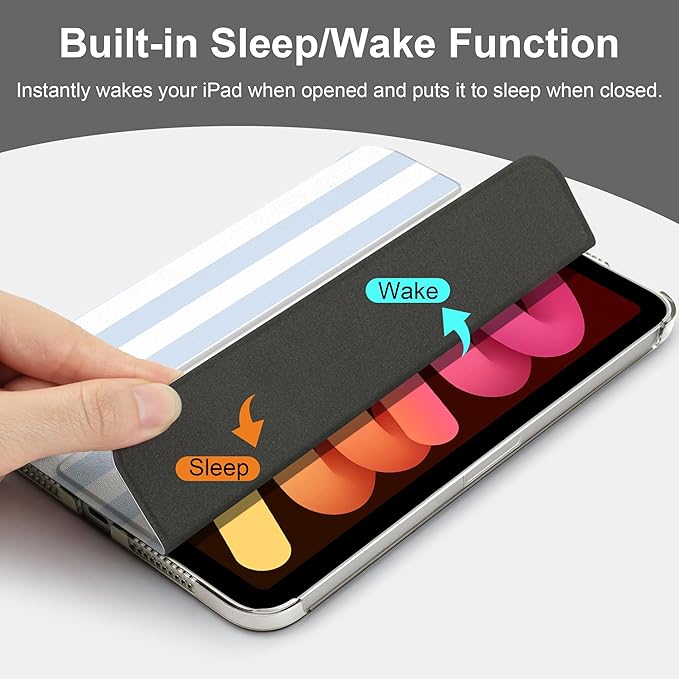 DONGKE for iPad mini 7 (A17 Pro) 2024 & iPad mini 6 2021 8.3 Inch, Slim Foldable Stand Hard PC Translucent Back Shell Smart Cover for iPad mini 7th/6th Generation [Auto Wake/Sleep] - Stripes