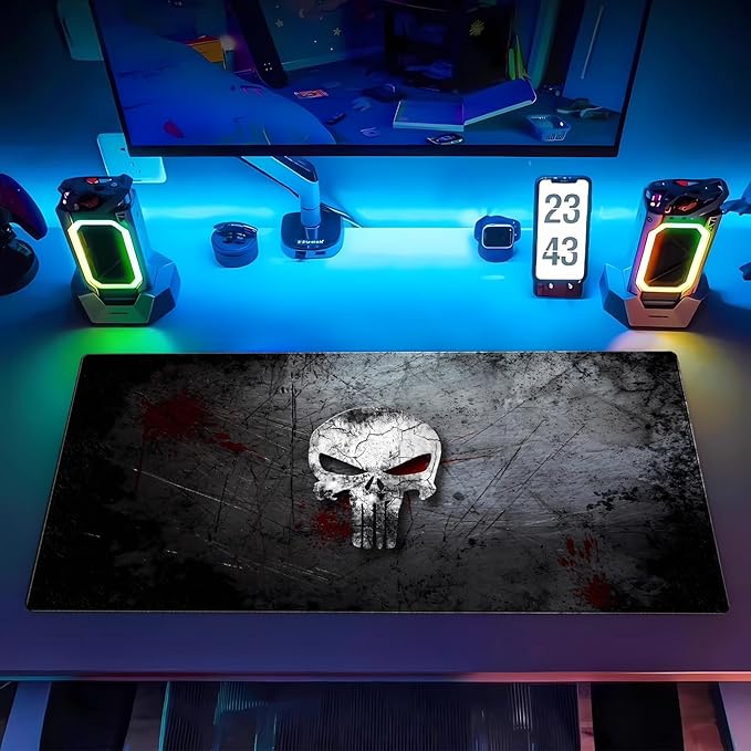 Desk Pad Mat, Extended XL Large Gaming Mousepad with Stitched Edges, Non-Slip Computer Mat Pad for Desk, Keyboard and Mouse mat 31.5 x 15.7 in (Cool Skull)