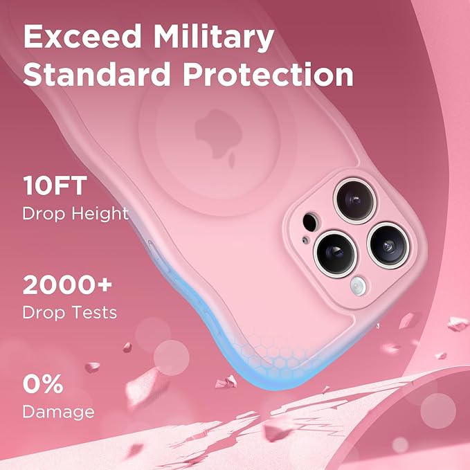 CAPRARO Cute for iPhone 15 Pro Max Case, Compatible with MagSafe, [Curly Wave Edge] [Full Camera Protection] [14 FT Drop Protection] Magnetic Phone Case for 15 Pro Max 6.7 Inch, Peach Pink