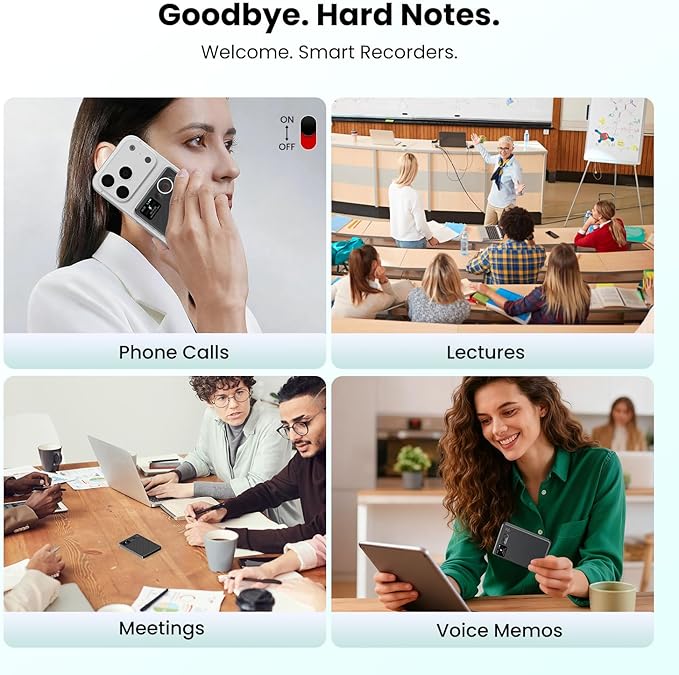 AI Voice Recorder, AI Transcription & Summary, APP Control AI Note Taking Device Supports 132+ Languages, 100H 64GB Memory, Magnetic Audio Recorder for Lectures, Learning, Meetings, Calls, Black