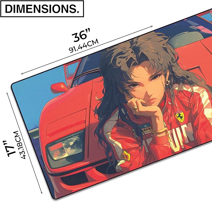 MPCO. Original Large Gaming Desk Mat – 36" x 17" Duraglyde Manga Motors Fayes-Ferrari Full Desk Mouse Pad for Smooth Precision – Non-Slip, Washable Extra-Large PC Mouse Pad for Gaming Sessions