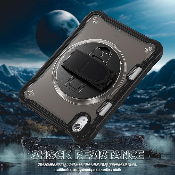 ProCase Rugged Case for iPad mini 7th(A17 Pro) 2024 / 6th Generation 8.3" 2021, Heavy Duty Shockproof Rugged Cover with Hand Strap 360 Degree Rotatable Kickstand Protective for iPad mini 8.3 -Black