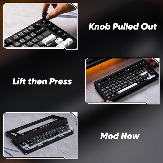 MONSGEEK M1 V5 Aluminum Mechanical Keyboard 75% Quick Release Gaming Keyboard Black & Silver with Knob 8000 mAh RGB Hot-swappable Pre-lubed Mirror Switch