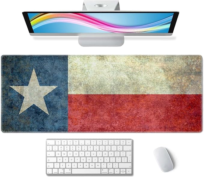 Texas Grunge Flag Gaming Mouse Pad XL Extended Large Desk Mat Big Mousepad Non-Slip Rubber Base Stitched Edge Long Desk Pad for Desktop PC Computer Gamer,31.5×11.8 Inch