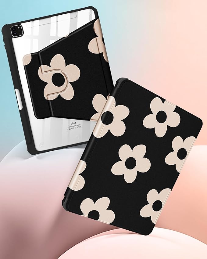 Uppuppy for iPad Air 11 inch Case, Air 5th/4th Generation 10.9, Pro 11'' Case Women Girls for Apple Pencil Holder Flower Cute Rotating Folio Cover for iPad Air 11 2024 (M2), 10.9 2022 2020, Pro 11