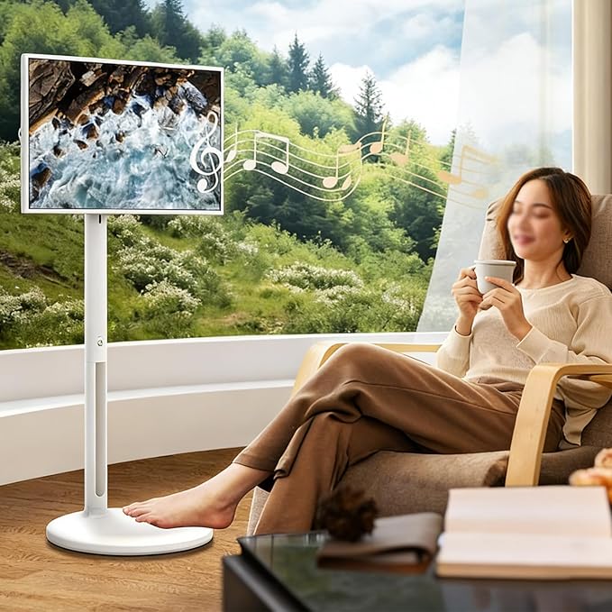21.5"/24"/27"/32" Portable Smart Screen On Wheels, 4K Touchscreen Display, Build-in 4K Camera, Rolling TV, Built-in Battery (6-8H), Remote Control, 8+128GB Storage 24inches