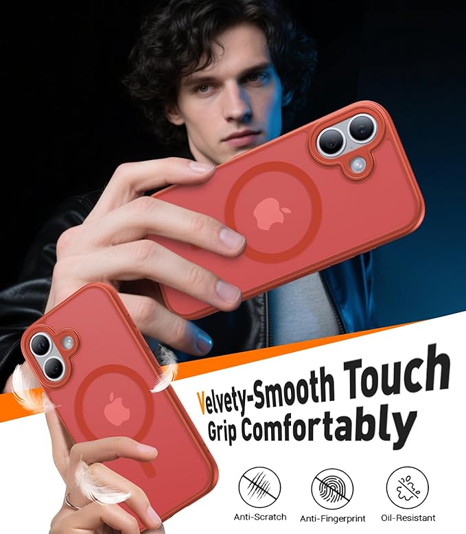 Magnetic for iPhone 17 Case,[Anti-Slip][Compatible with MagSafe][Military Grade Drop Protection] Shockproof Protective Translucent Matte Phone Case for iPhone 17 Case,Red